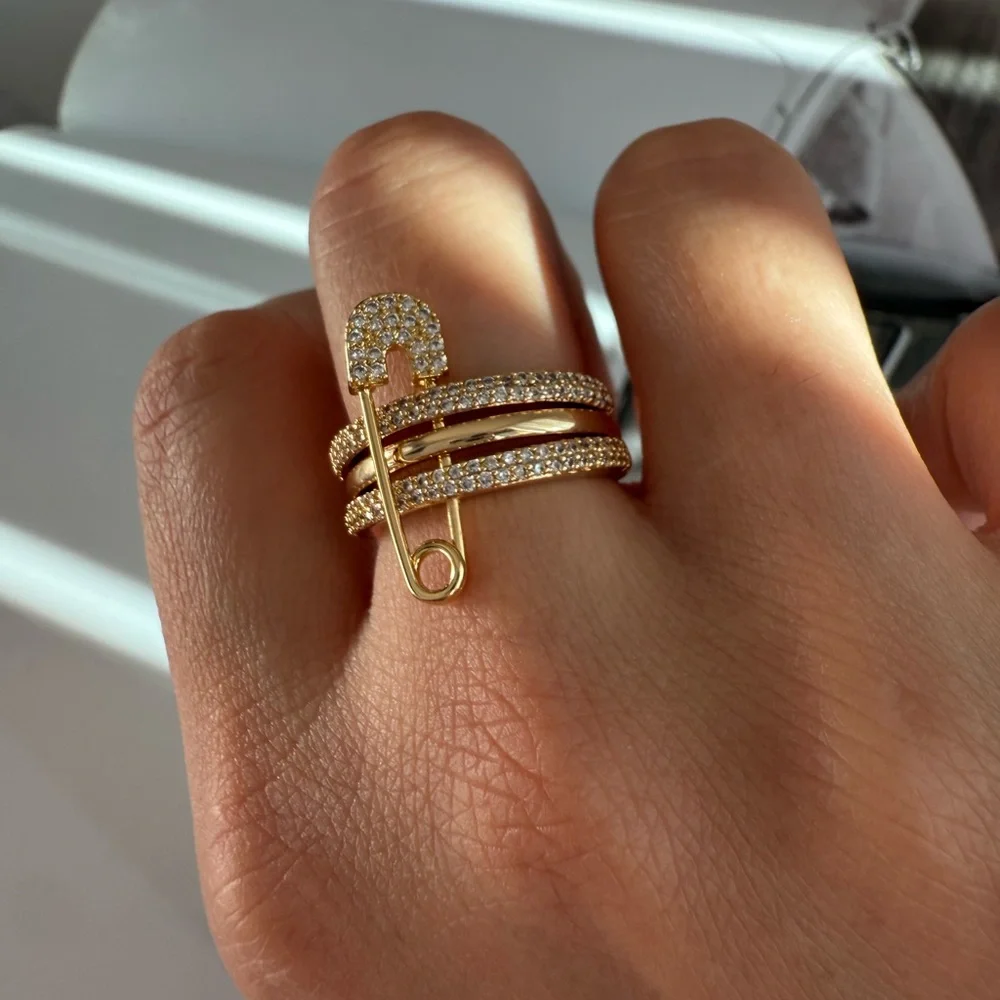 Nordstrom Gold Pavé Safety Pin Stackable Ring - Picture 7 of 7